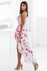 Robe longue d'été à volants et motif floral